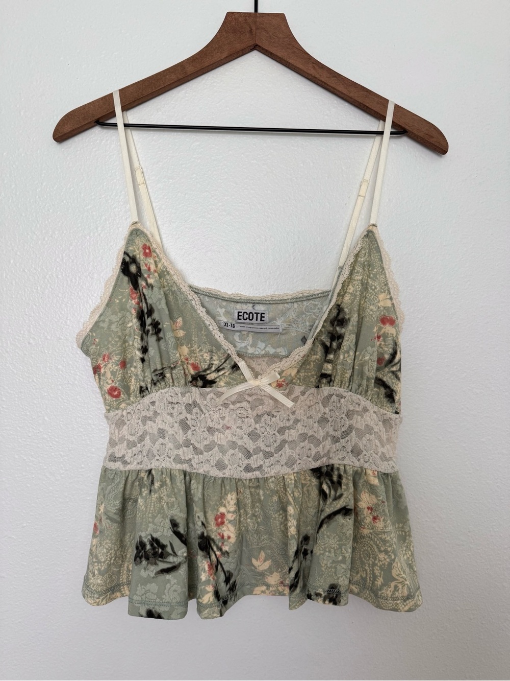 Urban Outfitters Ecote Sage Floral Lace Trim Cami Top